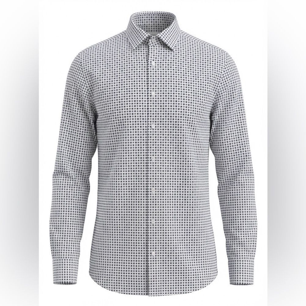 GUGLIELMINOTTI MENS BUTTON DOWN SHIRT SIZE 40 WHITE WITH BLUE DESIGN